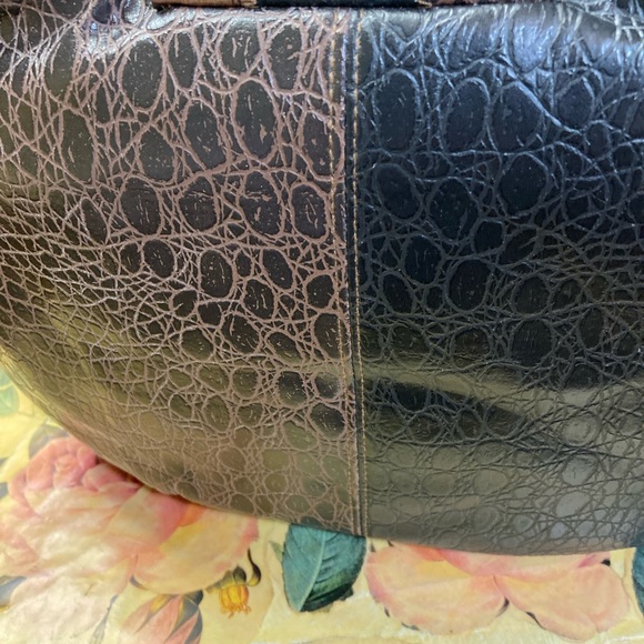 Vtg 80s Mixed Faux Reptile Hobo Shoulder Bag Copper Blue Patchwork Boho NWT - Picture 3 of 7